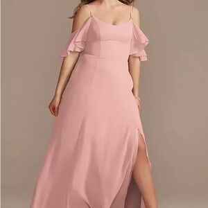 Ballet Pink Cold-Shoulder Maxi Dress with Side Slit and Flutter Sleeve Plus 18